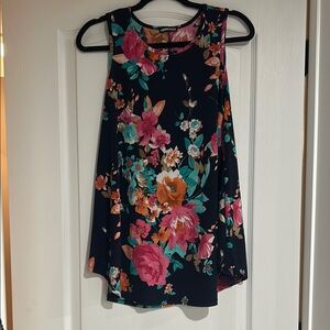 Floral Navy Tank Top with Pink and Orange Blooms